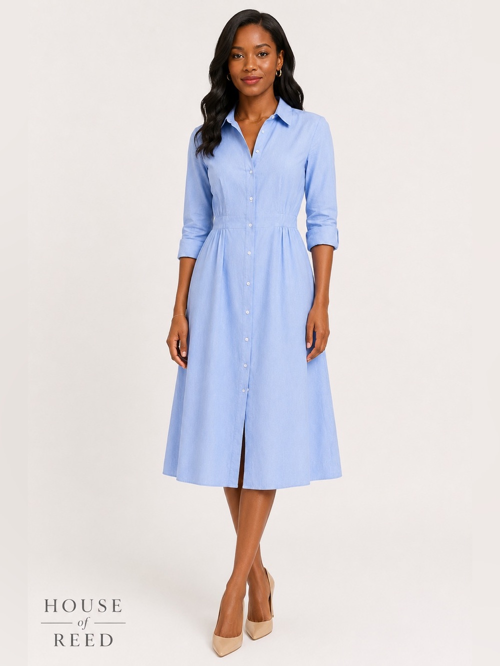 J.Crew Light Blue Button Front Midi Shirt Dress Size 6 Cotton Poplin Long Sleeve